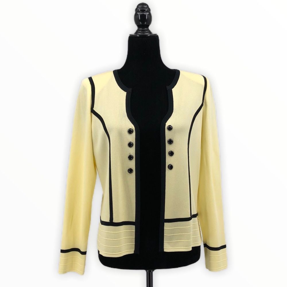 Ming Wang Yellow Knit Blazer size Small Long Sleeve Sweater Cardigan